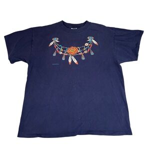 Vintage 90s Native Feather Necklace Graphic T Shirt Mens XL Western Cotton